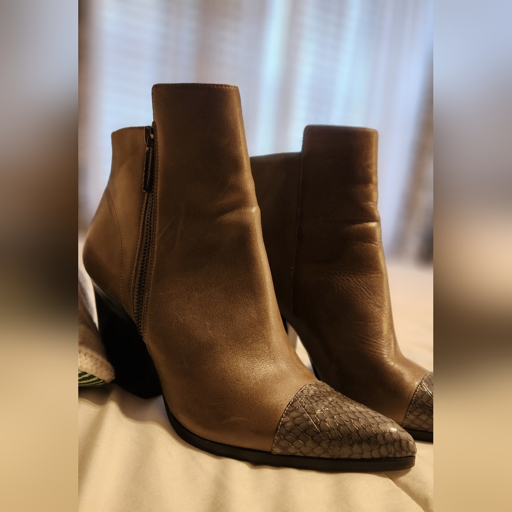 Donald Pliner Brown Leather Knee-High Boots with Snakeskin Detail